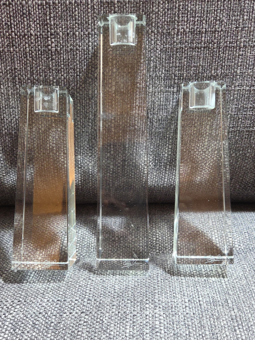 Oleg Cassini Clear Glass Taper Candle Holders Set - Trio